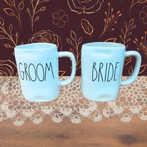 Rae Dunn “Bride” “Groom” Wedding Coffee Mugs Set, Magenta Collection, Set of 2